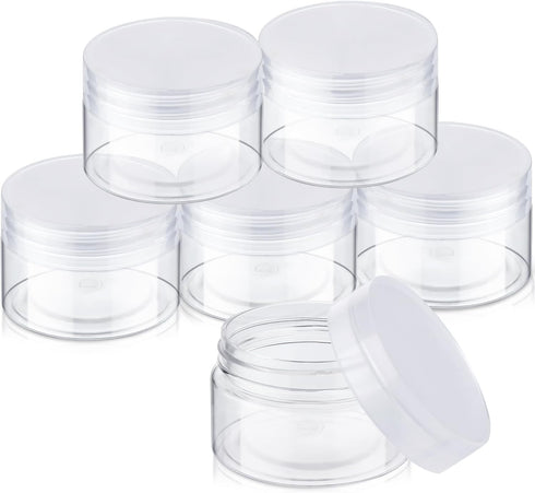 SATINIOR 6 Pack 4 oz Plastic Jars Containers with Lids Wide-mouth Refillable Leakproof Reusable Round Empty Jars for Travel Cosmetic Dry Food Spic...